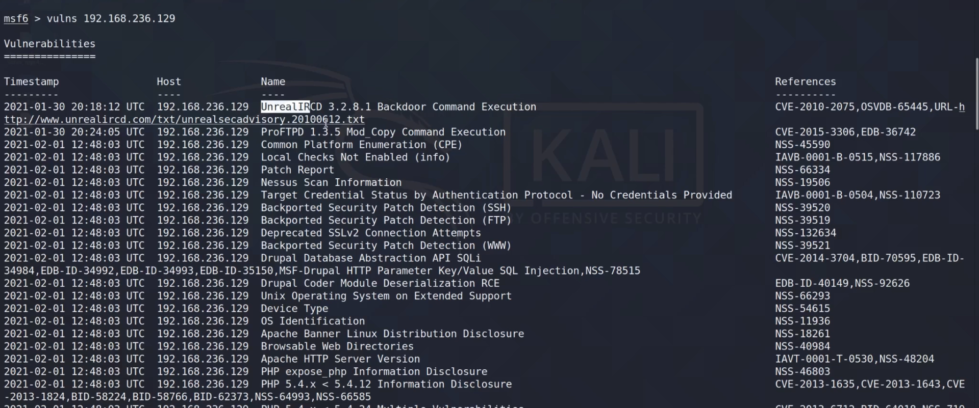 Buscando vulnerabilidades halladas en el análisis de Nessus