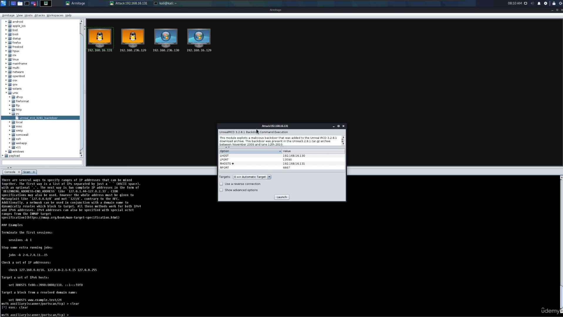 Explotando vulnerabilidad IRC en armitage