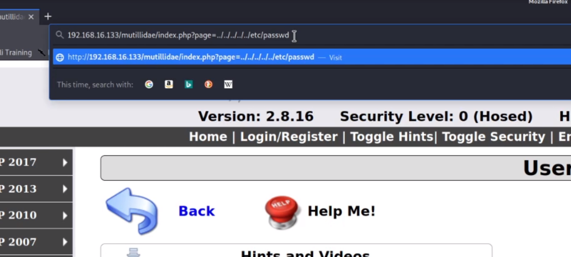 Path traversal para obtener el fichero de contraseñas del sistema
