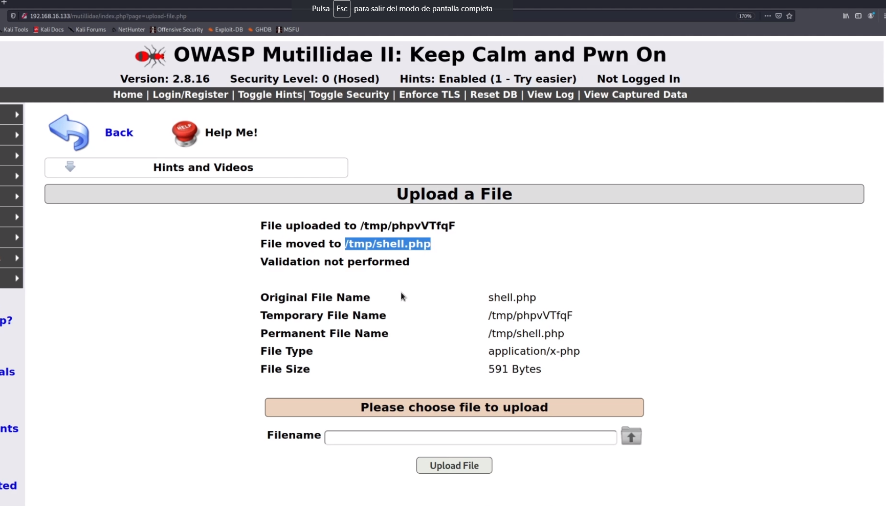 Aprovechando formulario para subir la webShell