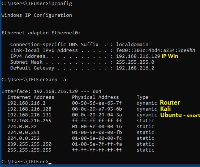 Tabla ARP de la máquina Windows (la objetivo)